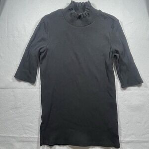 Scotch & Soda BlackRib Knit Mock Neck Shirt Women's XL Ruffle Stretch 3/4 Sleeve
